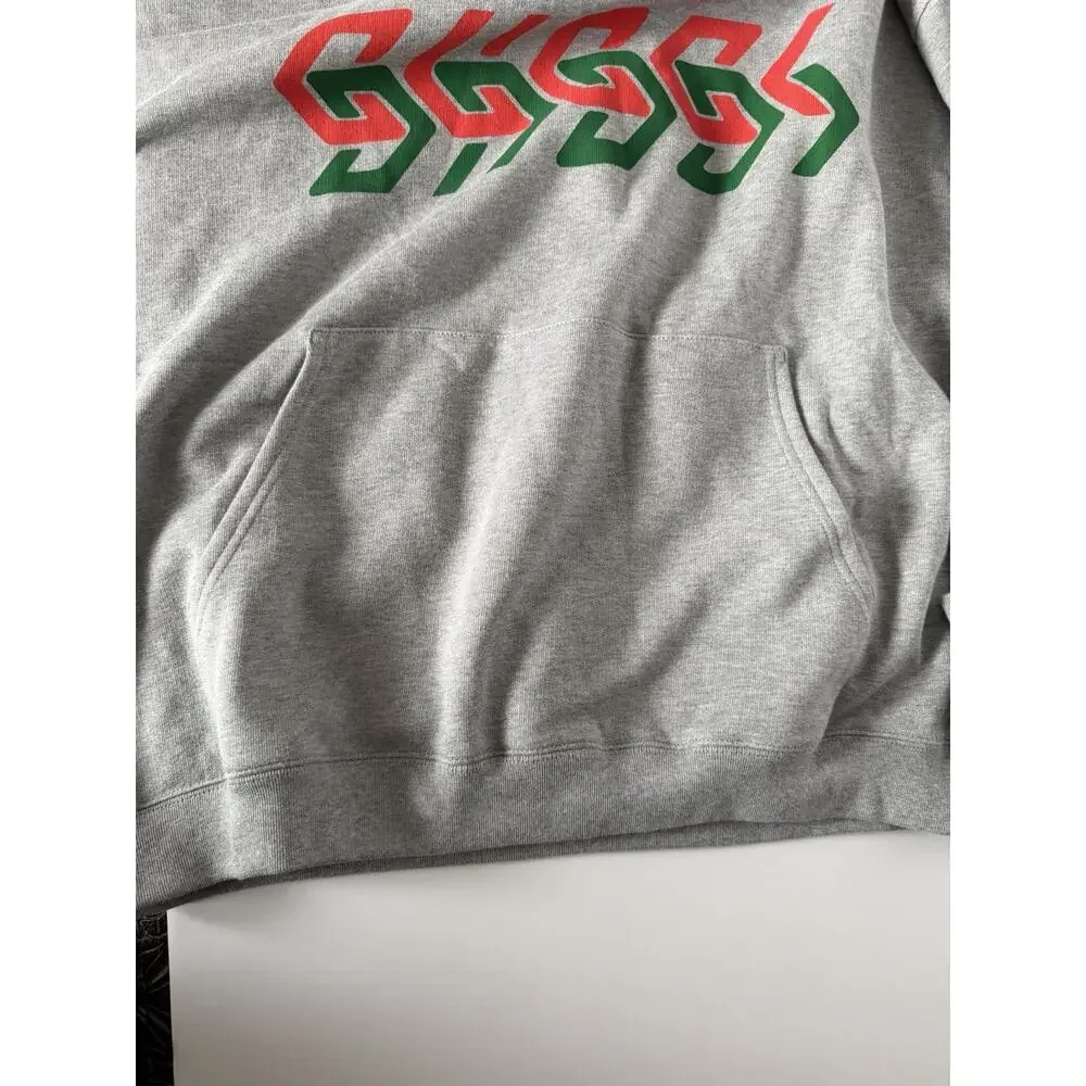 Gucci Chain Print Logo Hooded Sweatshirt Gray Hoodie Men’s Medium 715911 NWT